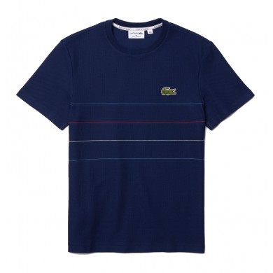 Lacoste "Made in France" Textured Striped Organic Cotton Tee Blue