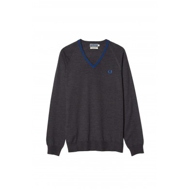 Fred Perry Reissues Merino Tipped V-Neck Jumper Charcoal Marl