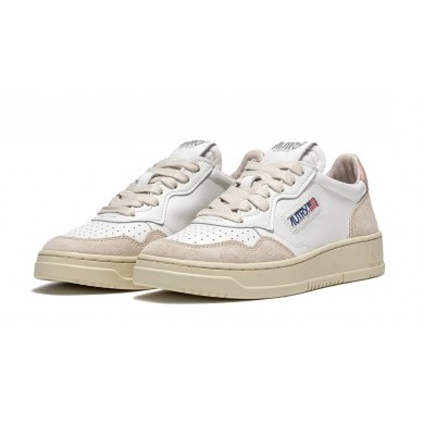 Autry Medalist Low Leather and Suede Sneaker White & Powder