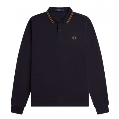 Fred Perry Authentic Long Sleeved Twin Tipped Polo Navy & Dark Caramel