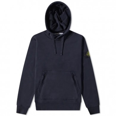 Stone Island 64151 Garment Dyed Popover Hoodie Navy Blue