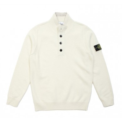 Stone Island 540A3 Lambswool Half Button Knit Natural 