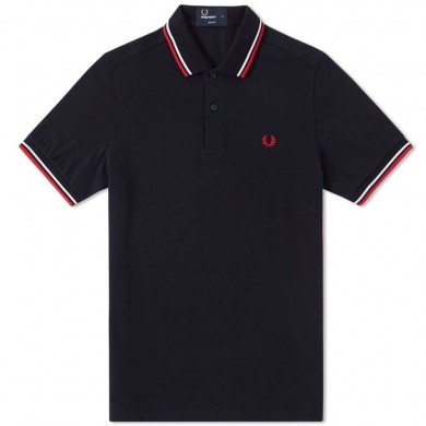 Fred Perry Slim Fit Twin Tipped Polo Navy, White & Red