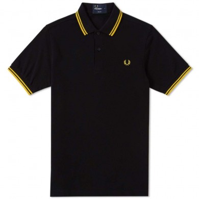 Fred Perry Slim Fit Twin Tipped Polo Black & Yellow
