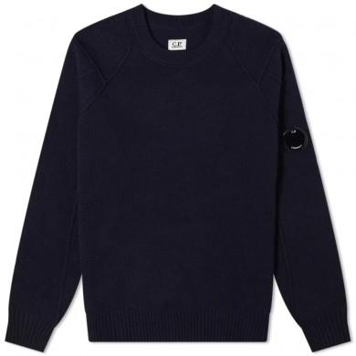 C.P. Company Arm Lens Lambswool Crew Knit Total Eclipse