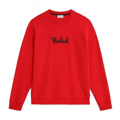 Woolrich Essential Crewneck Sweatshirt Organic Cotton Marine Scarlet