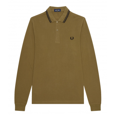 Fred Perry Authentic Long Sleeved Twin Tipped Polo Shaded Stone & Black