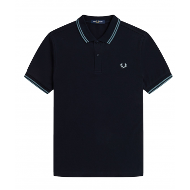 Fred Perry Slim Fit Twin Tipped Polo Navy & Silver Blue